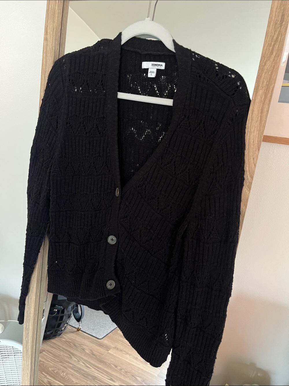 Sonoma Black Openwork Button-Up Cardigan